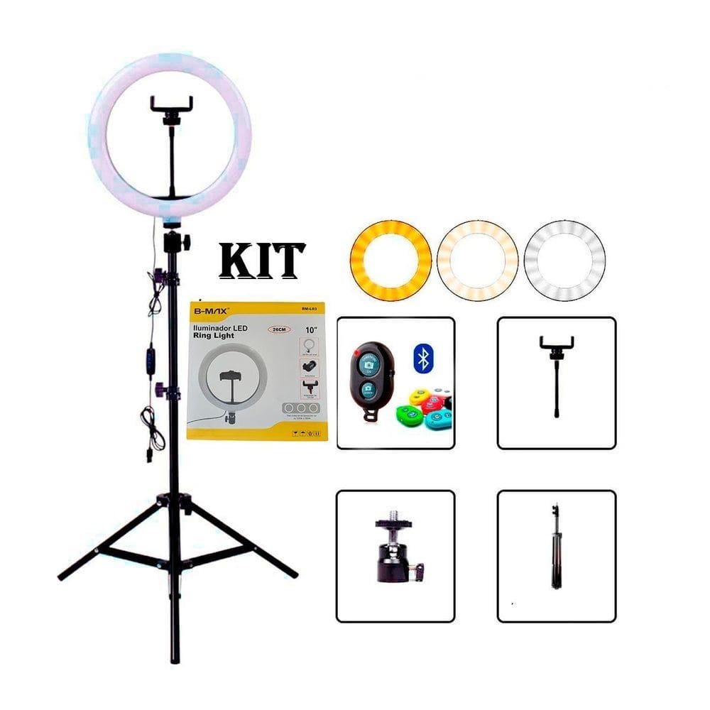 Kit ring light 10 polegadas bmax k-bm-l03+bmg-41+shuter