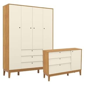 Cômoda Sapateira e Guarda Roupa Unique 4 Portas Freijó Off White Eco Wood - Matic