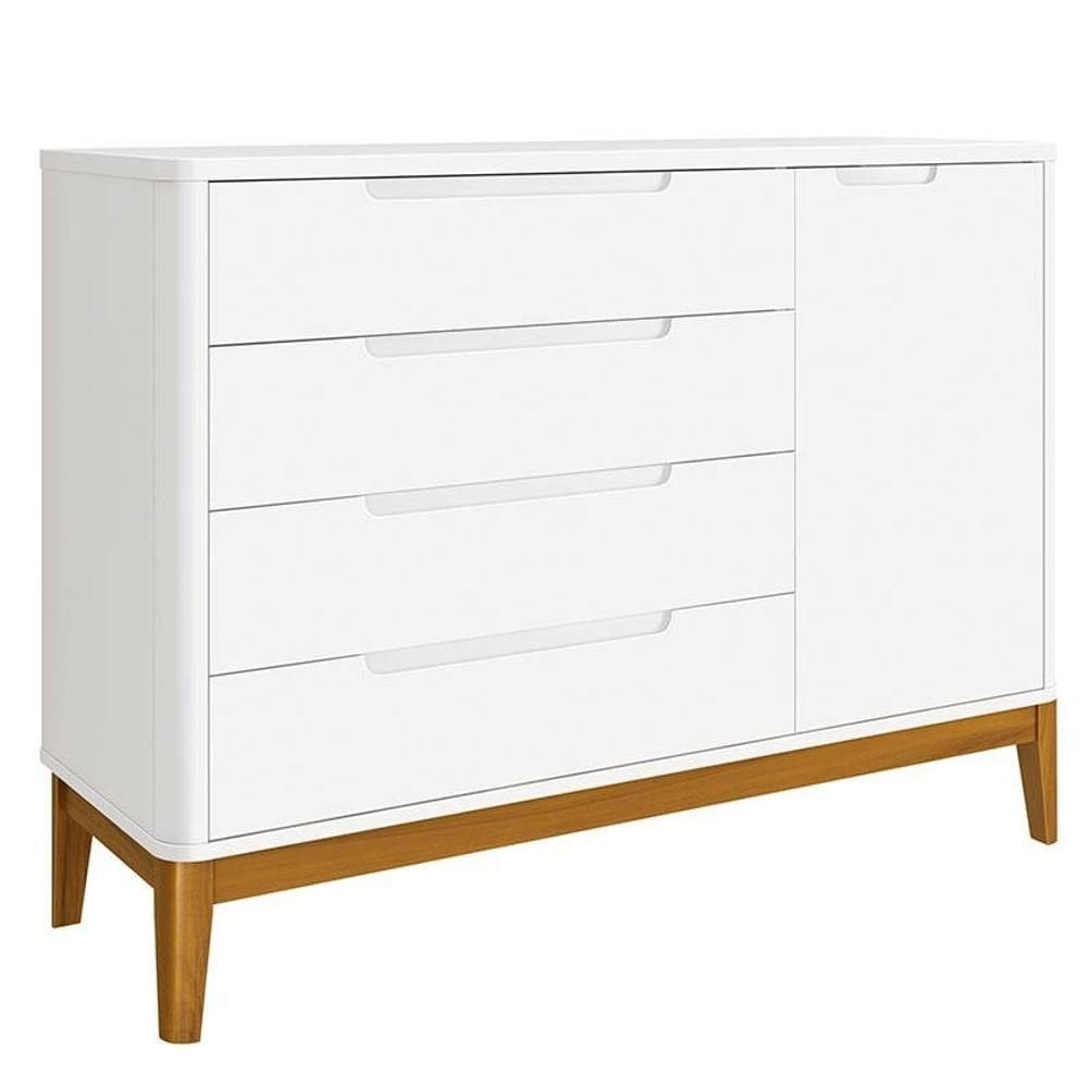 Cômoda Infantil Classic Boom Branco com Pés Amadeirado - Reller