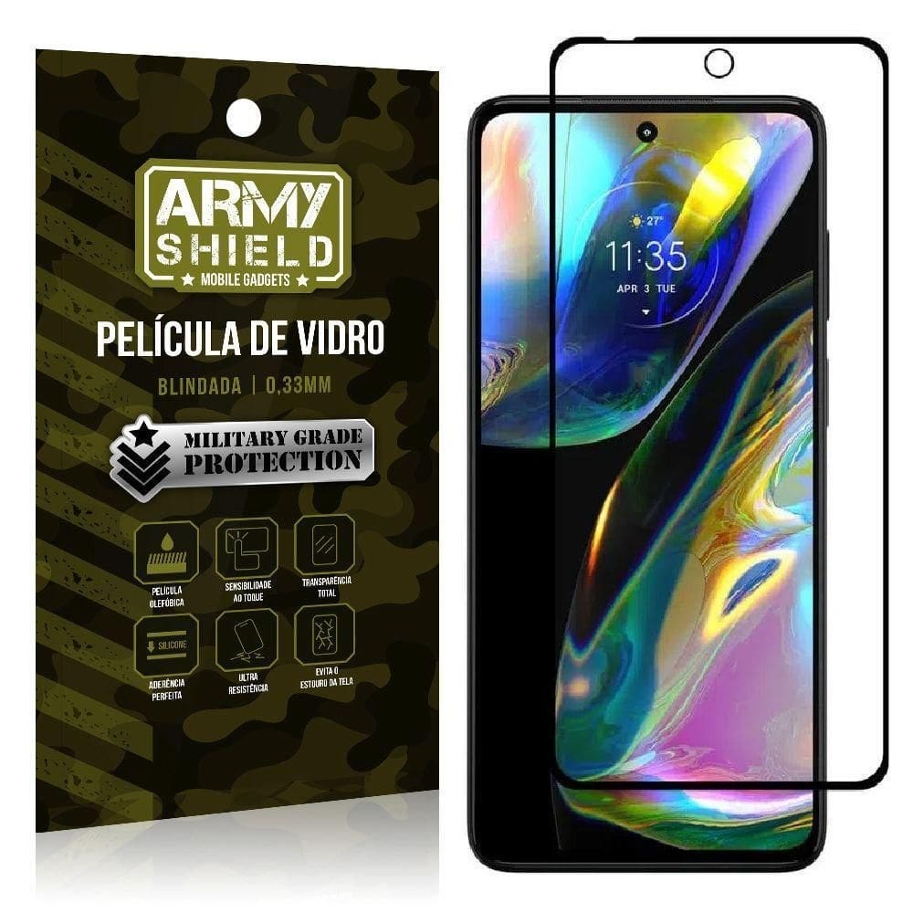 Película de vidro moto g82 cobre a tela toda armyshield