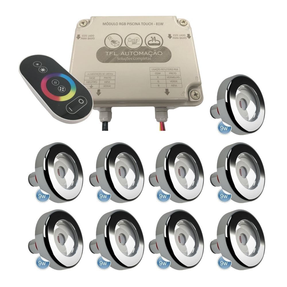 Kit led pisicina - contr touch 81w + 9 leds rgb 9w tholz
