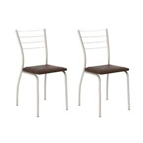 Kit 2 Cadeiras de Cozinha 1700 2 Un Prata - Assento Courano Cacau - Carraro