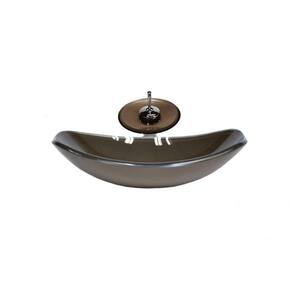 Cuba vidro oval chanfrada 46cm marrom + válvula + torneira