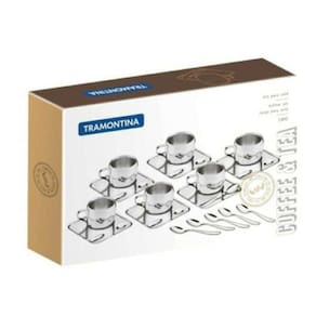 Jogo de xícaras 18 peças aço inox alto brilho tramontina