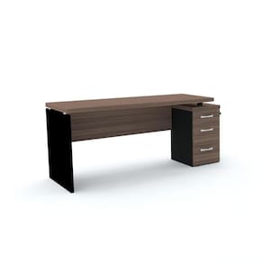 Mesa Pé Painel Com Gaveteiro 3 Gavetas Pe40 Em Mdp 164 X 60 Cm Walnut Base Preta