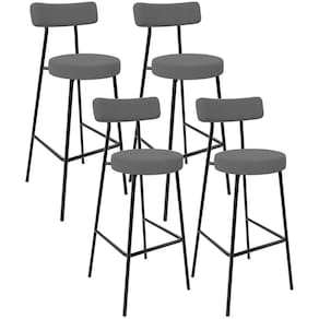 Kit 04 Banquetas Baixa Bar Cozinha Sala De Jantar Estrutura Em Aço Milão L02 Suede Cinza