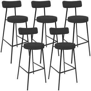 Kit 05 Banquetas Baixa Bar Cozinha Sala De Jantar Estrutura Em Aço Milão L02 Suede Preto