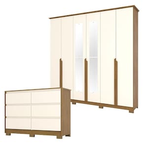 Cômoda Ravenna e Guarda Roupa Casal Andréas Nature Off White com Espelho - Henn