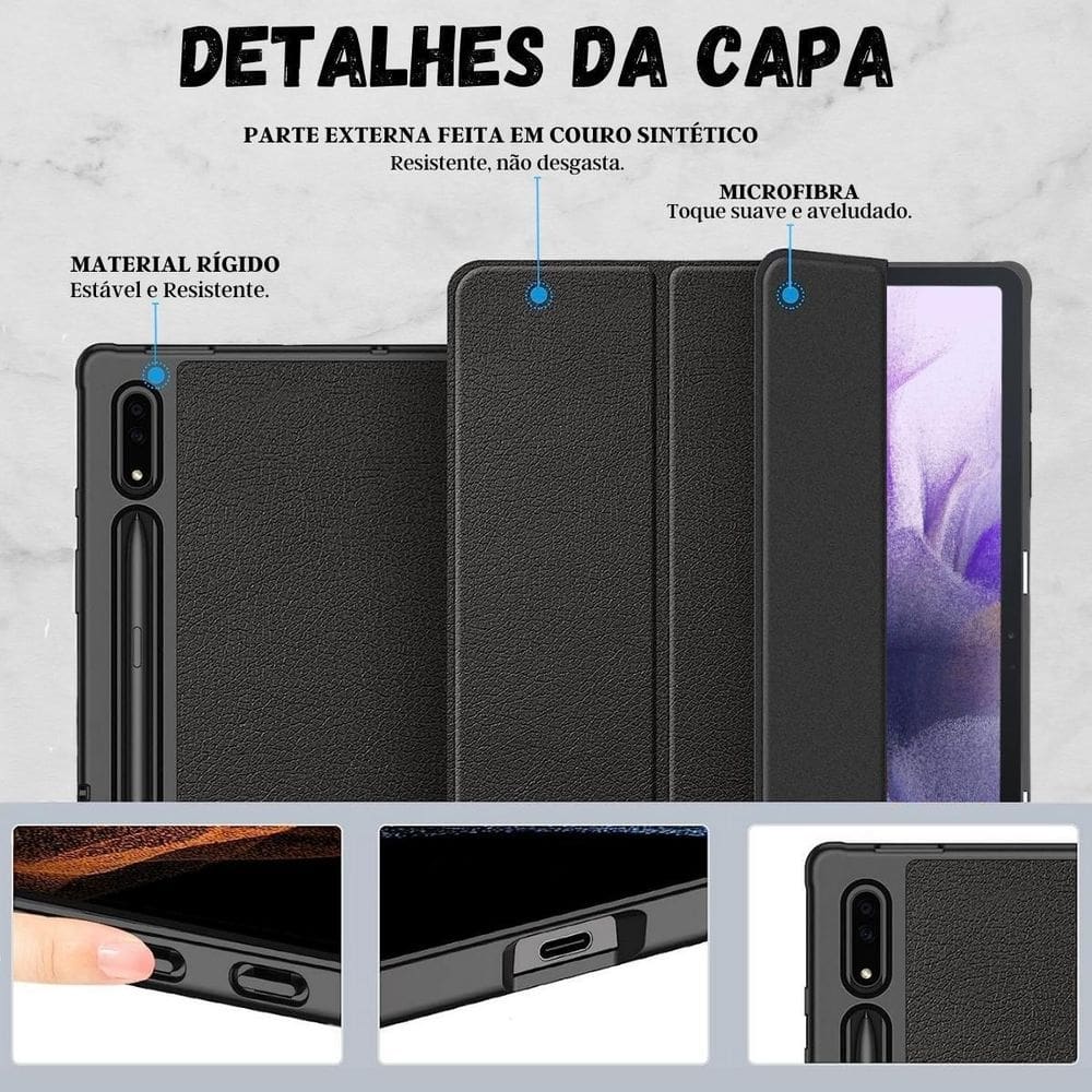Capinha magnética slot caneta para tab s7 fe 12.4 + película