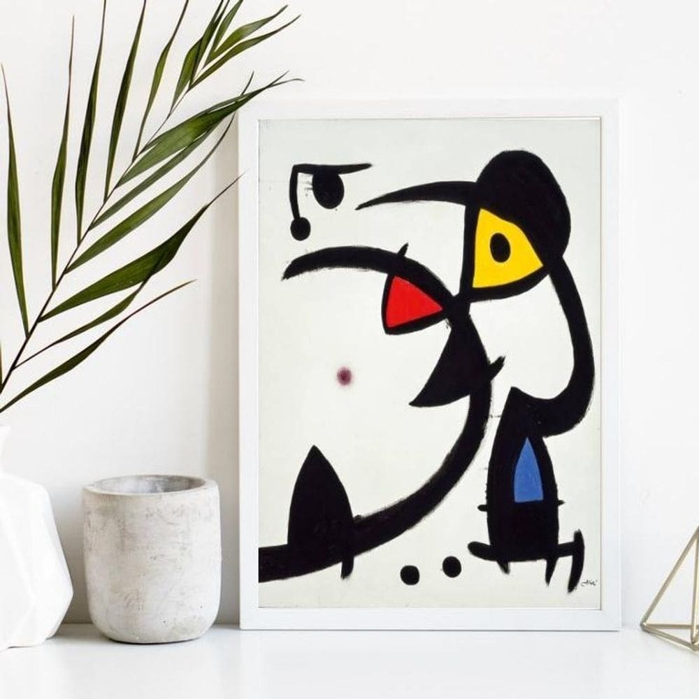 Quadro decorativo joan miró 33x24cm - vidro e moldura preta