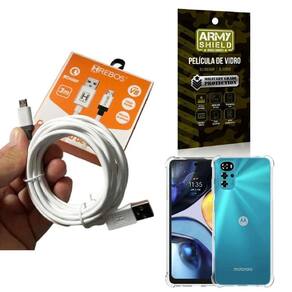 Kit capinha motorola g22 com cabo turbo e película de vidro