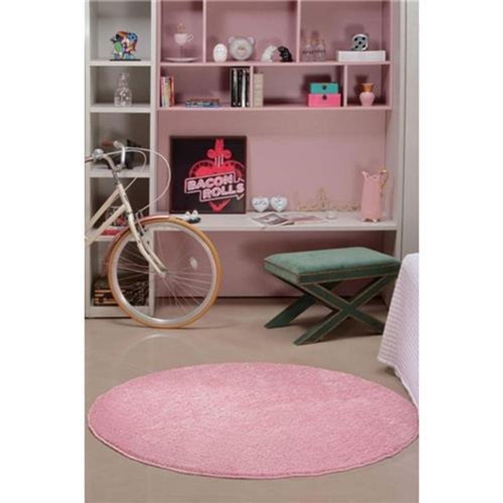 Tapete redondo 1,00 sala e quarto rosa oásis