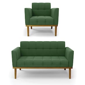 Namoradeira Com Poltrona Base De Madeira Castanho Elisa Suede D03 - D\`rossi Cor Verde