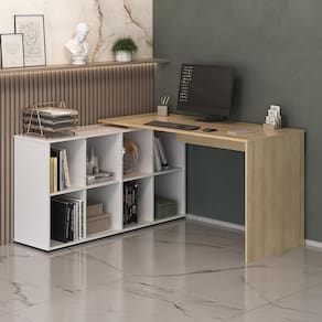 Mesa De Computador Em L 8 Nichos Delaware Carvalho Branco