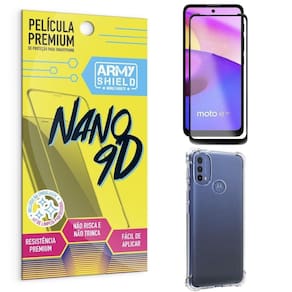 Capinha moto e40 + película premium nano 9d armyshield
