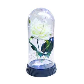 Luminária a rosa encantada branca 20 cm base preta frio