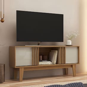 Rack para TV Até 60 Polegadas Ripado Naturalle/Cristalo - Decibal