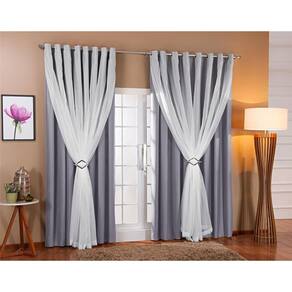 Cortina Voil Forro Blackout Tecido 4,00X2,80 Cinza/Branco