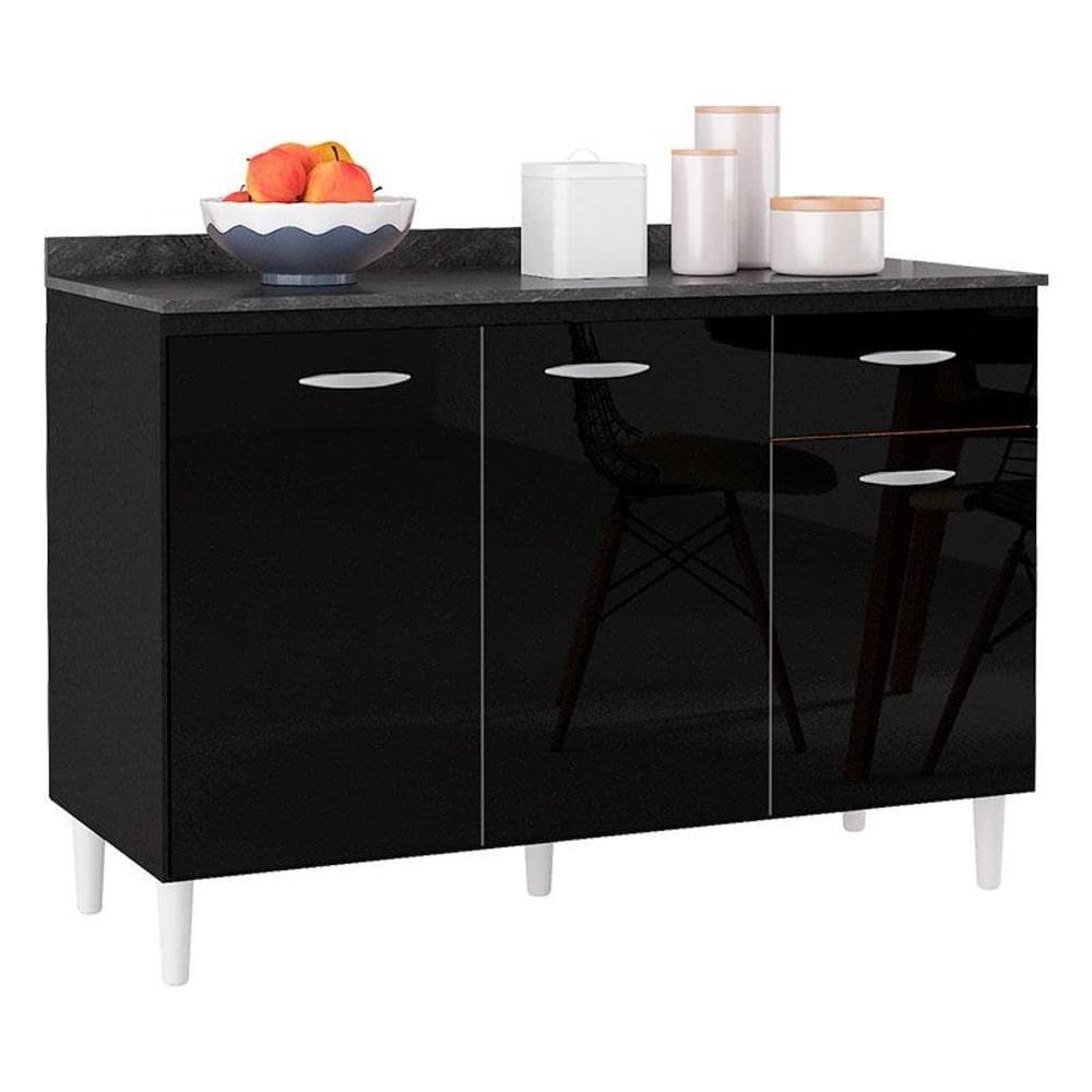 Balcão de Cozinha com Tampo 120 cm Preto – Poquema
