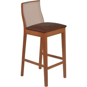 Banqueta Arizona Madeira Maciça Encosto Tela Sling Amêndoa