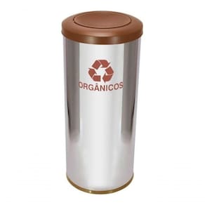 Lixeira De Aço Inox 50L Com Tampa Plastica Meia Esfera