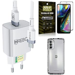 Kit capa moto g82 + carregador turbo 18w tipo c + película