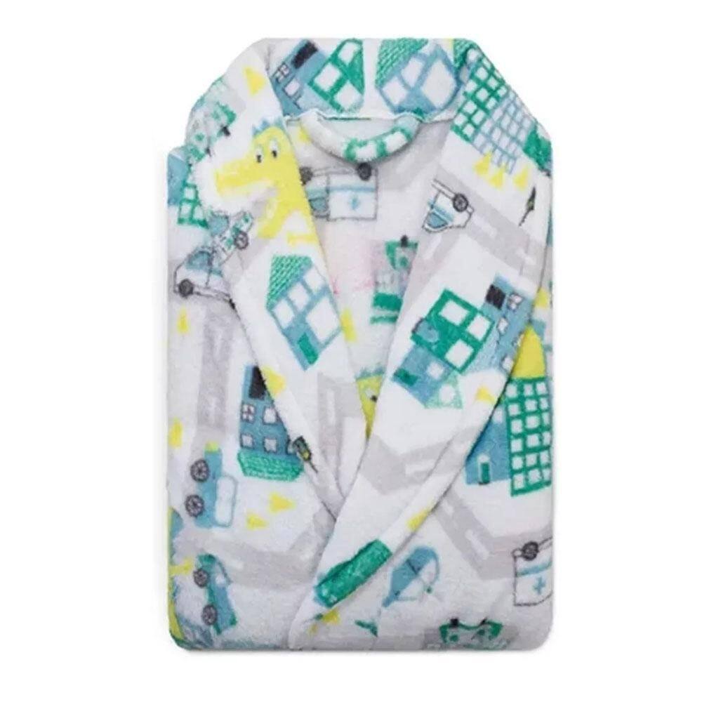 Roupão infantil microfibra camesa dinossauro p 4 a 6 anos