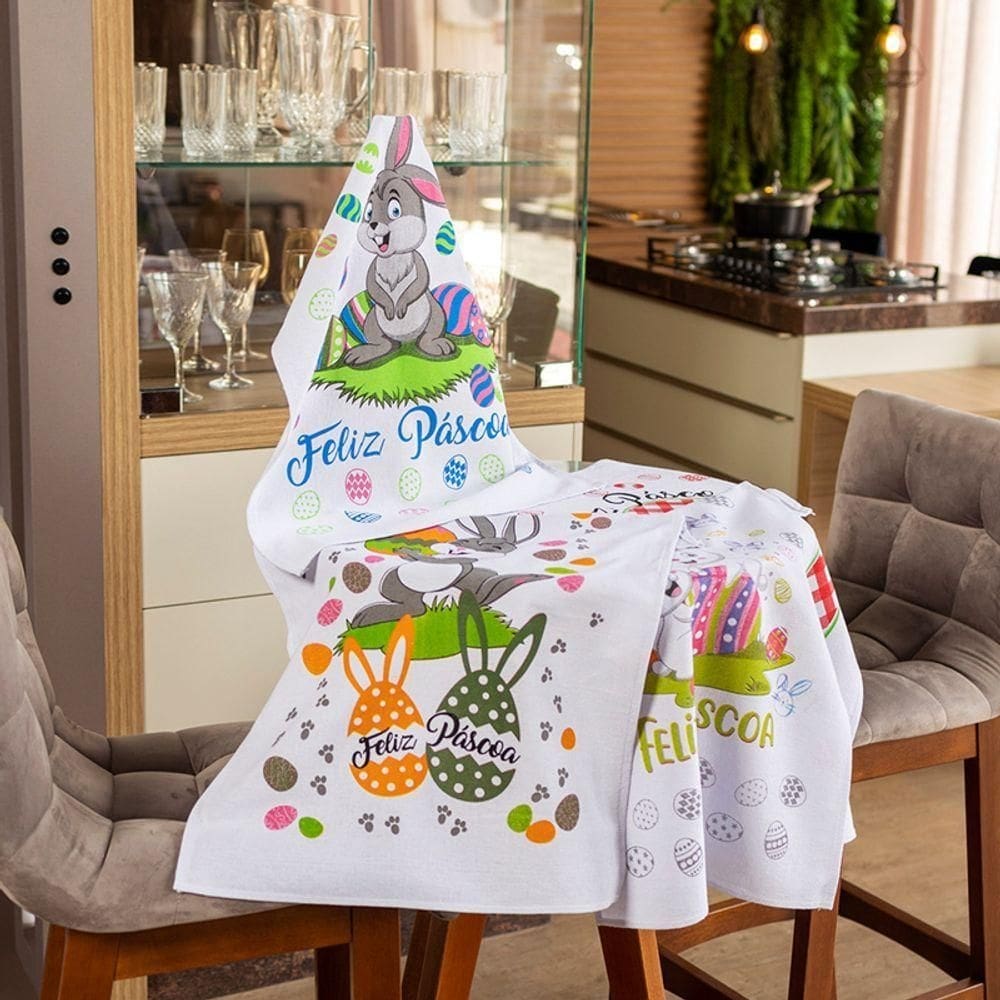 Pano De Prato Pascoa 50Cmx70Cm Estampado 6Und. Branco