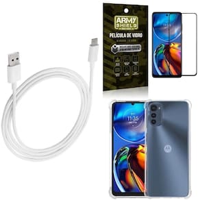 Kit capinha moto e32 + cabo usb tipo c 2m + película 3d