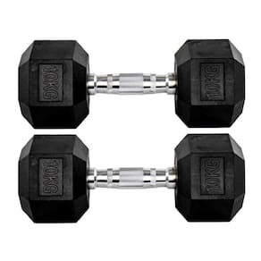 Par Halteres 10kg + 10kg Dumbbell Sextavado Emborrachado Pegada Cromada Gallant (GDb10F3B-Pt)