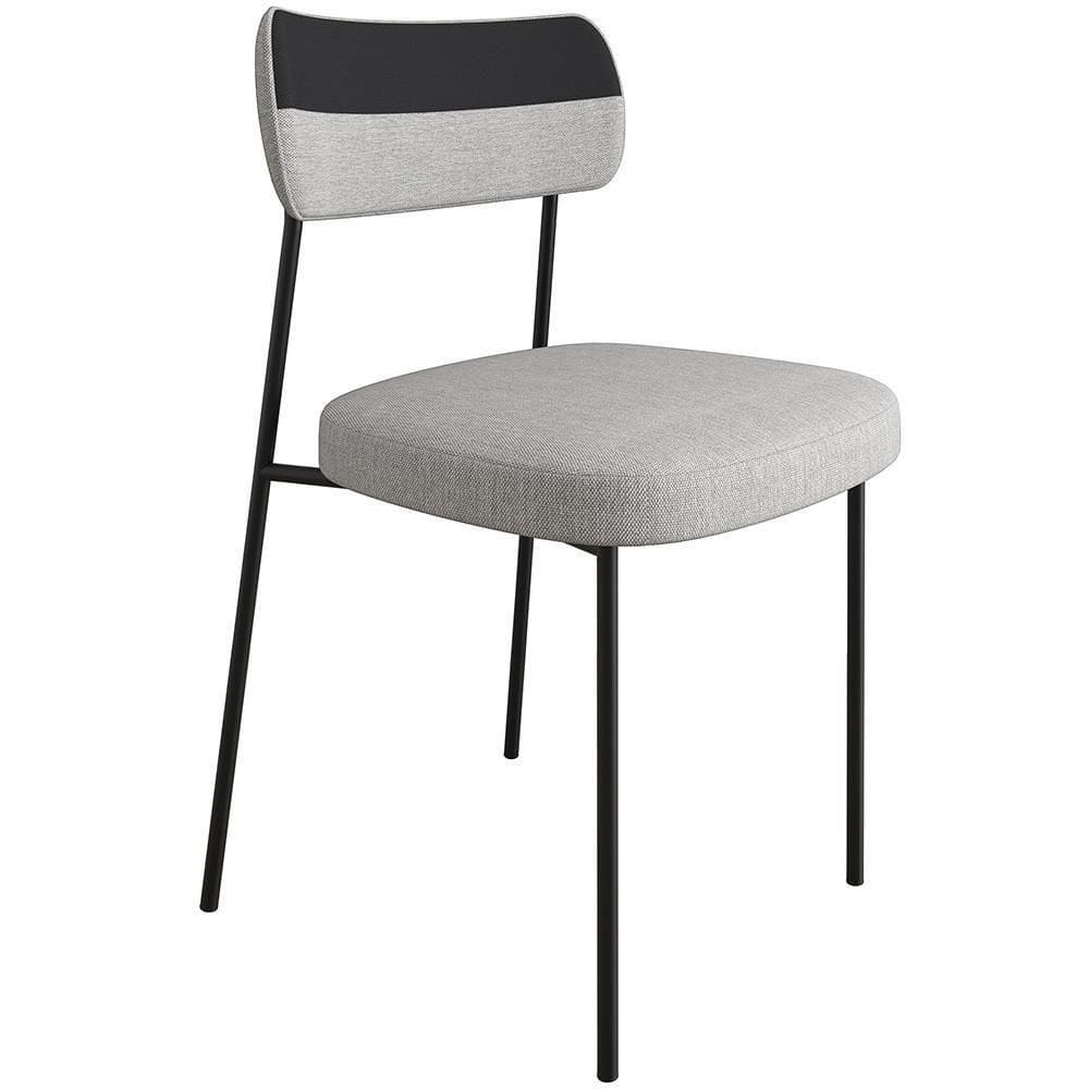 Cadeira Estofada De Jantar Melina F01 Linho Cinza Preto