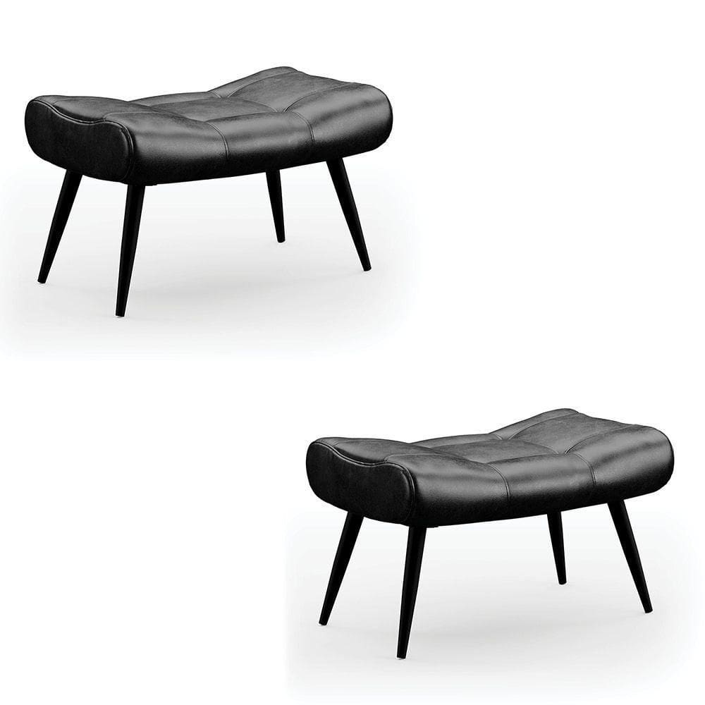Kit 2 Puffs Decorativos Sala De Estar Pés Palito Letty Pu Preto G19 - Gran Belo