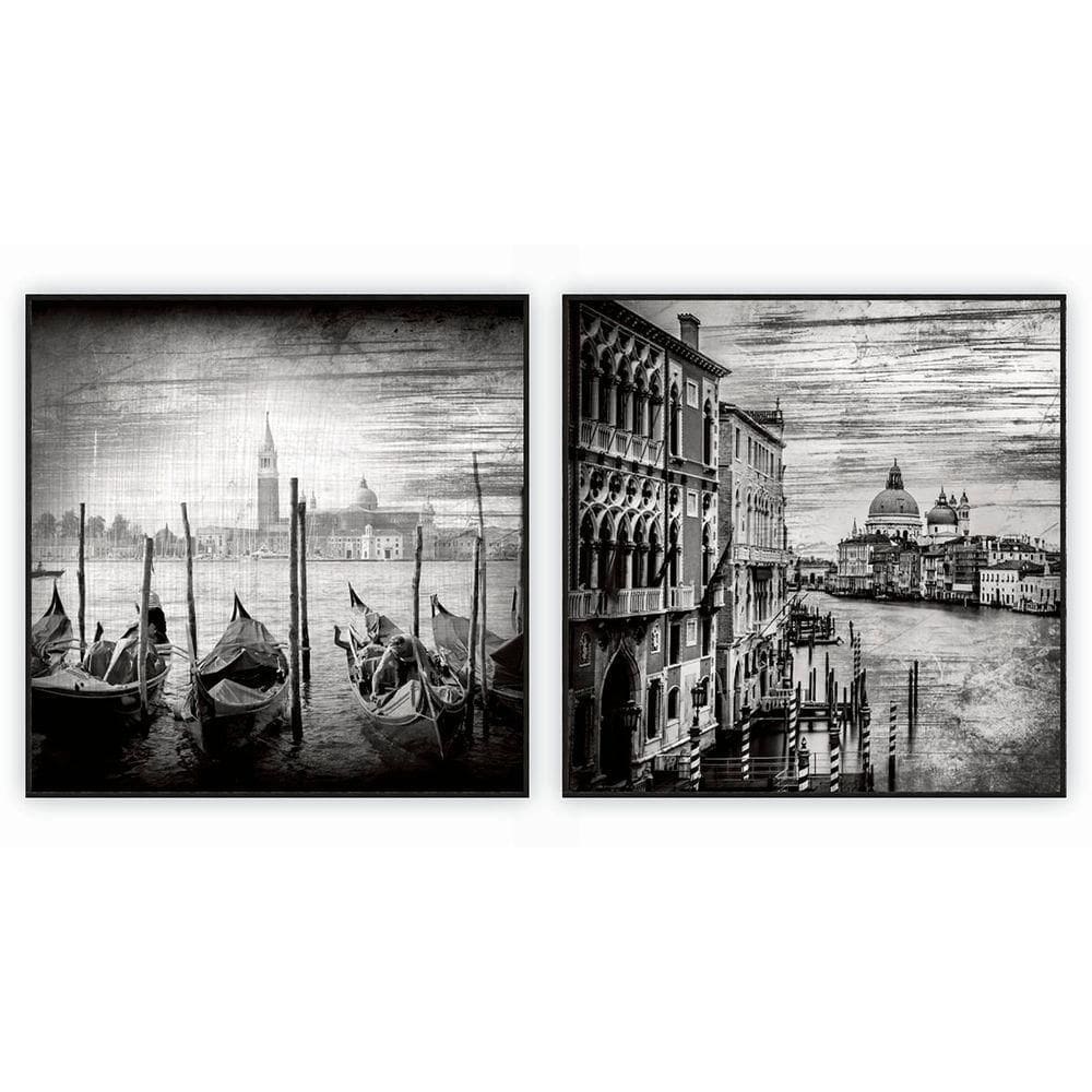 Kit Com 2 Quadros Decorativos Cidades Com Moldura Para Sala Quarto Escritório 72x72 Cidades 001