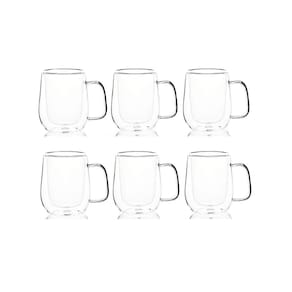 Jogo 6 copos parede dupla com alça 350ml borossilicato