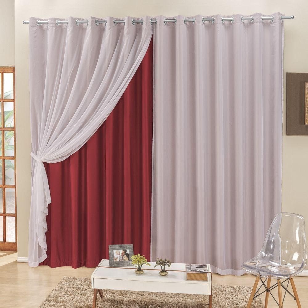 Cortina 2 Mts Sala Quarto Voal E Semiblackout Para Trilho Suisso Vermelho