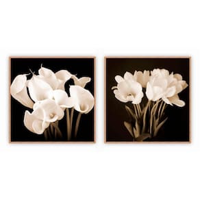 Kit Com 2 Quadros Decorativos Florais Com Moldura Para Sala Quarto Escritório 82x82 Floral 012