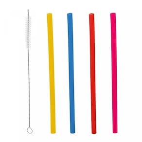 Kit 4 Canudos Reutilizáveis De Selicone + Escova De Limpeza