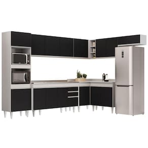 Armário De Cozinha Modulada De Canto 8 Peças Cp09 Balcão Com Pia Inox Branco/preto - Lumil