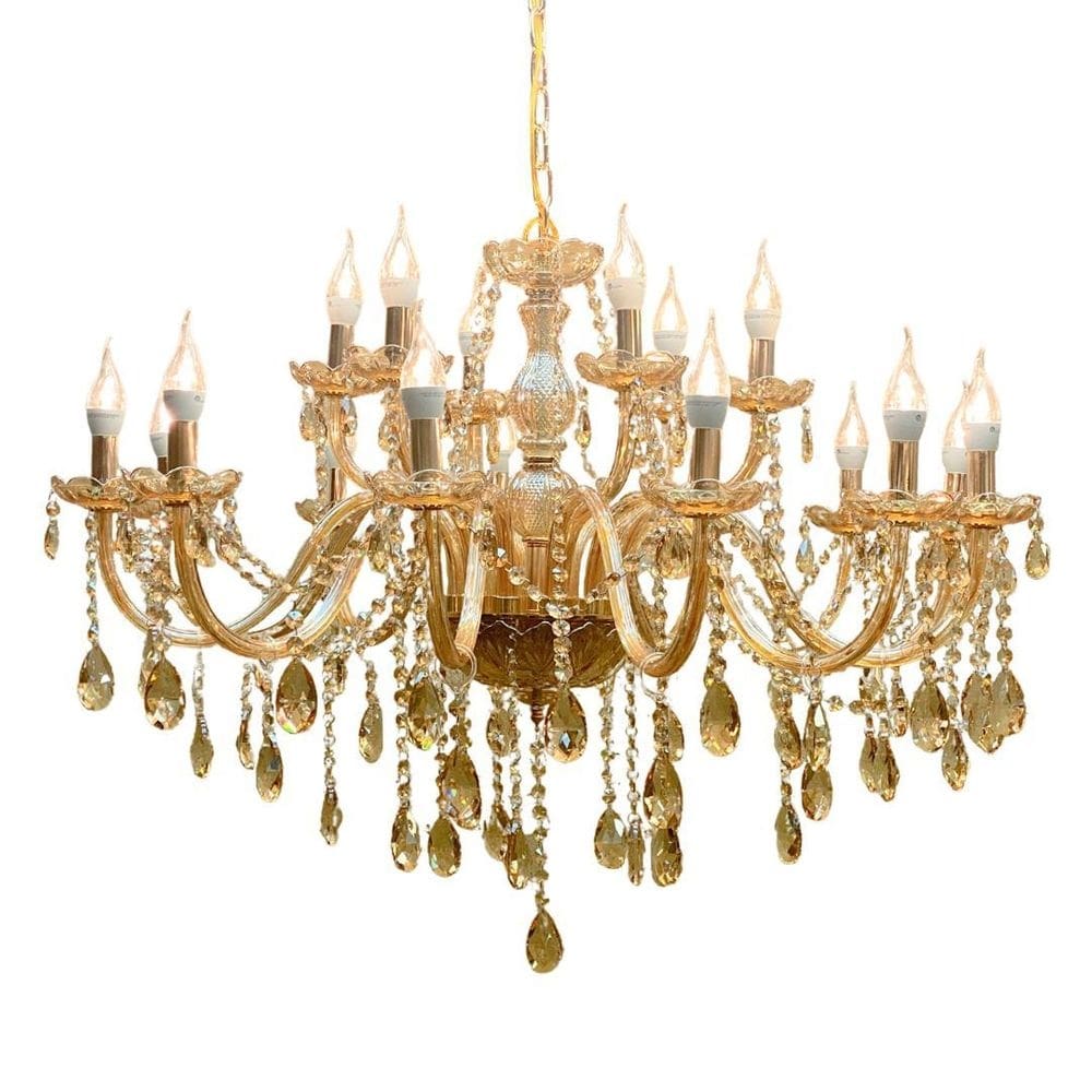 Lustre luminária de cristal ambar luxo 18 braços