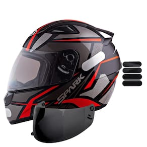 Capacete Masculino Ebf Spider Vermelho Mais Viseira Fumê e Adesivo Preto