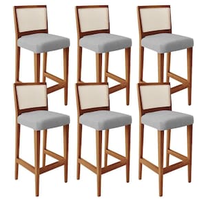 Kit 06 Banquetas Alta Branco Linho Cinza -lyam Decor