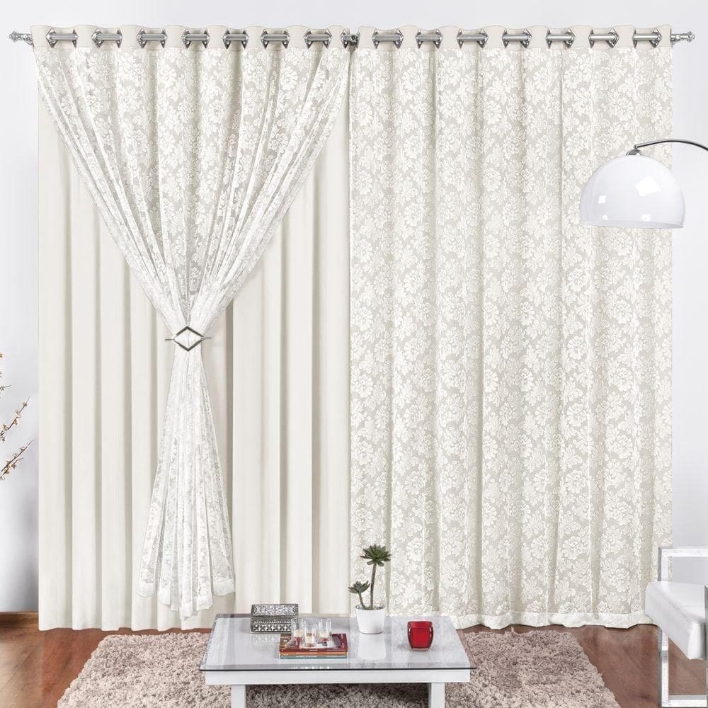 Cortina 3 Mts Sala Quarto Malha Renda Para Trilho Comum Baratissima Palha