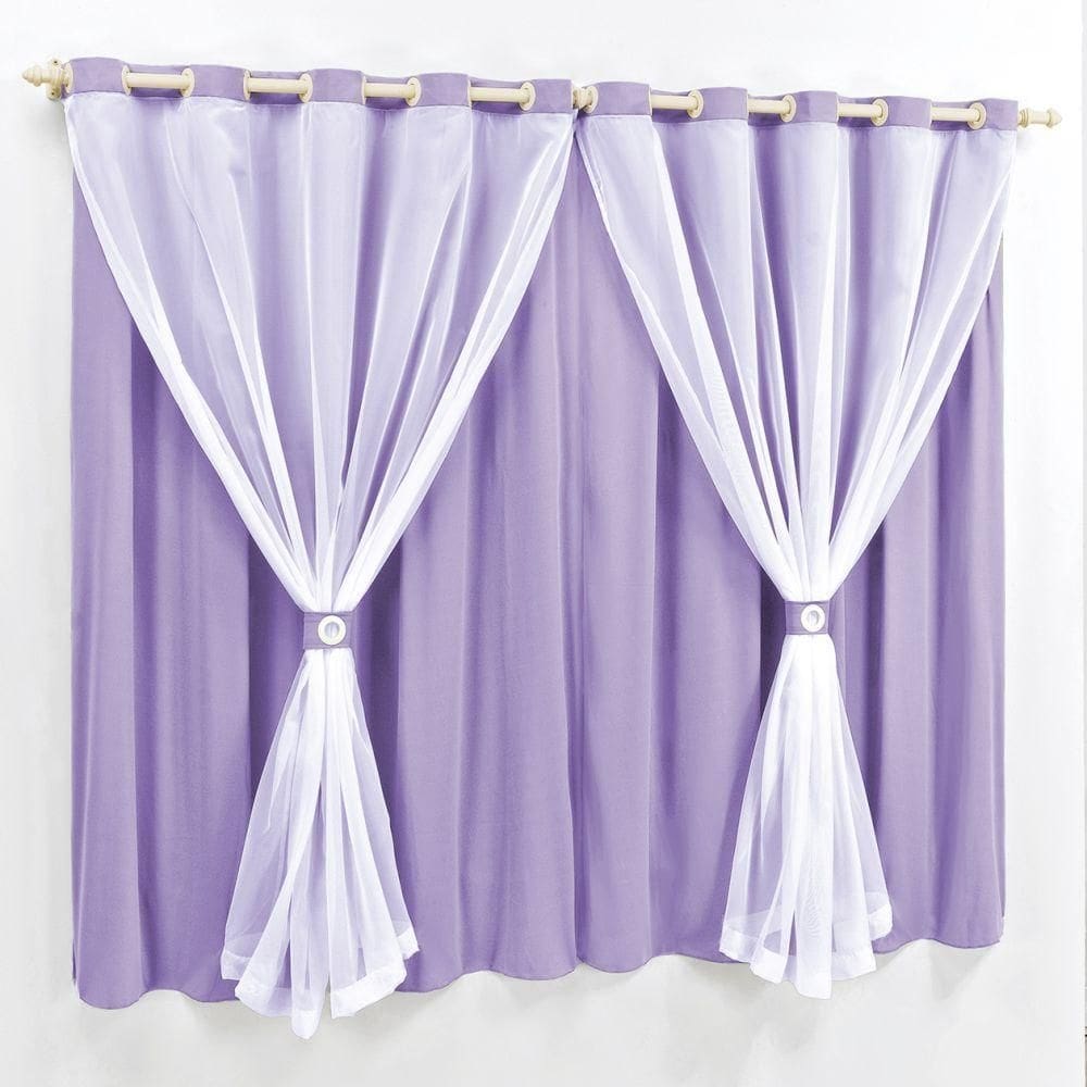 Cortina 4 Mts Sala Quarto Malha Com Voal Trilho Suisso Baratissima Lilás