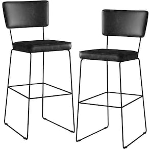 Kit 02 Banquetas Altas Base Em Aço Fixa Preto