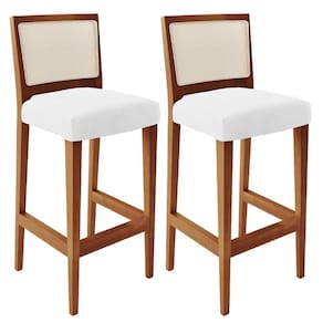 Kit 02 Banquetas Alta Encosto Tela Branco Facto Branco