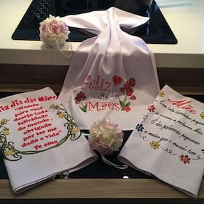 Pano De Prato Estampado Dias Das Mães 12 Unidades Branco