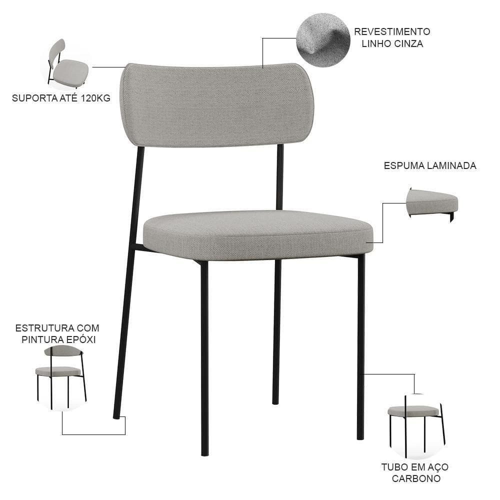 Kit 06 Cadeiras Estofada Para Sala De Jantar F01 Cinza