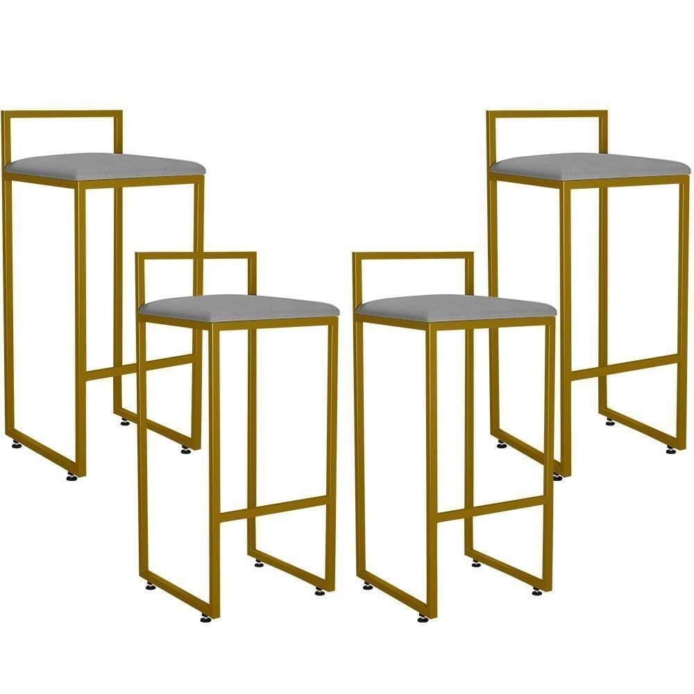Kit 04 Banquetas Alta Cozinha Hanna L02 Dourado Corano Cinza