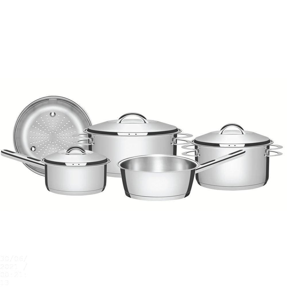Jogo De Panelas Tramontina Solar Em Aço Inox Com Fundo Triplo E Tampas De Inox 5 Peças Tramontina