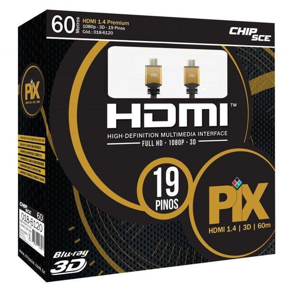 Cabo Hdmi 60 Metros 1.4 4K Ultra Hd 3D 19 Pinos Pix 018-6120